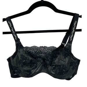 Glamorise Black Floral Lace Underwire Bra 36B